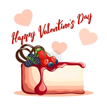 Illustration for Piece of fruit cheesecake, happy valentines day vector greeting card - Royalty Free Image