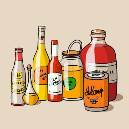 Téléchargez les illustrations : Pots et bouteilles dessinés à la main vectoriels doodle - en licence libre de droit