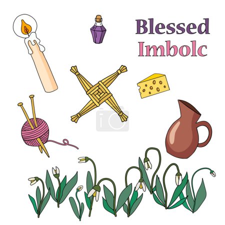 Vektorillustration des heidnischen irischen Frühlingsfestes Imbolc-Symbole
