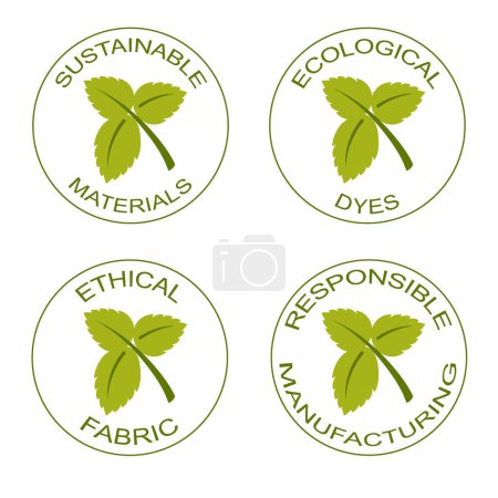 Vektor-Reihe von Symbolen im Zusammenhang mit nachhaltiger, umweltfreundlicher Stoffherstellung