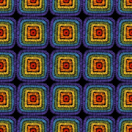 Seamless geometrical square vector pattern, satin stitch embroidery