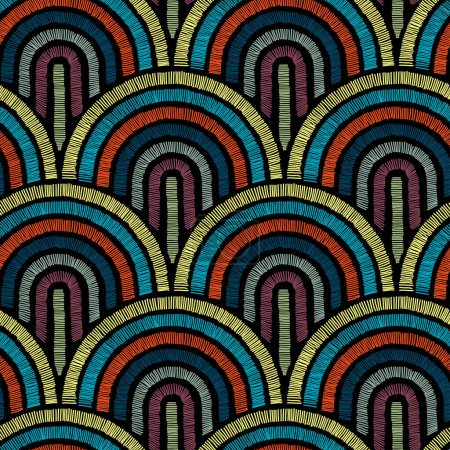 Seamless geometrical vector pattern, satin stitch embroidery