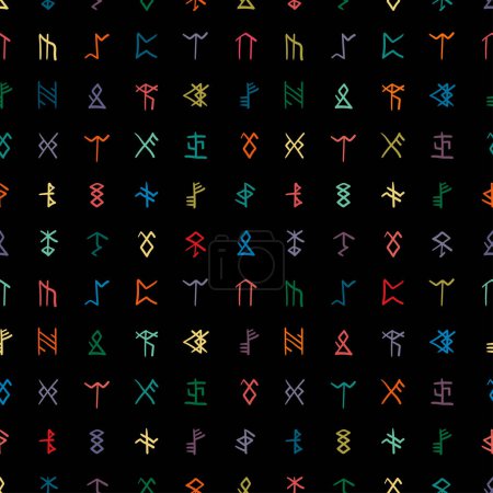 Hand drawn colorful seamless pattern with runes and runic alphabet