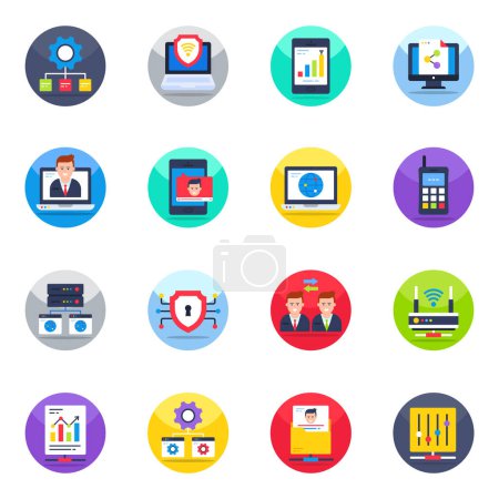 Téléchargez les illustrations : Pack d'icônes plates de réseautage - en licence libre de droit