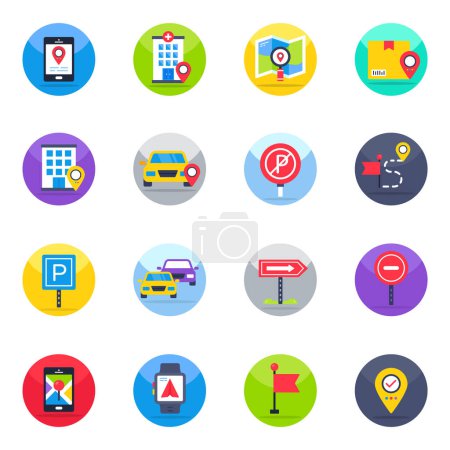 Illustration for Pack of Gps Flat Icons - Royalty Free Image