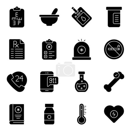 Ilustración de Paquete de iconos sólidos de farmacia - Imagen libre de derechos