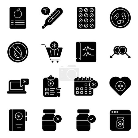 Illustration for Pack of Medical and Covid Solid Icons - Royalty Free Image