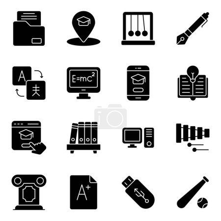 Illustration for Pack of Online Education Solid Icons - Royalty Free Image
