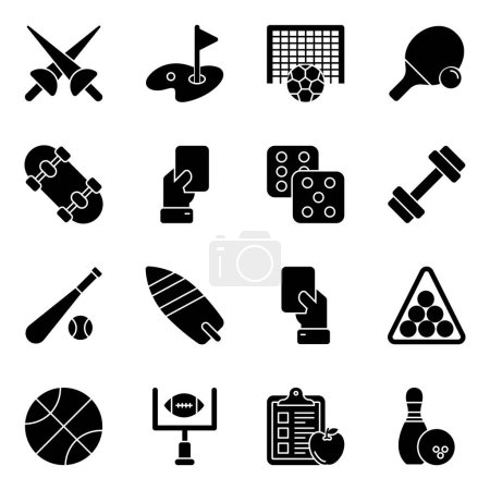 Illustration for Pack of Sports Tools Solid Icons - Royalty Free Image