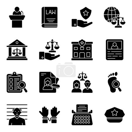 Illustration for Pack of Justice and Law Solid Icons - Royalty Free Image