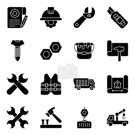 Illustration for Pack of Construction Instrument Solid Icons - Royalty Free Image