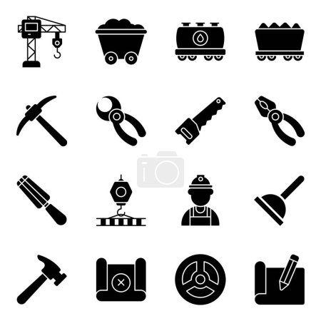 Illustration for Pack of Construction Equipment Solid Icons - Royalty Free Image