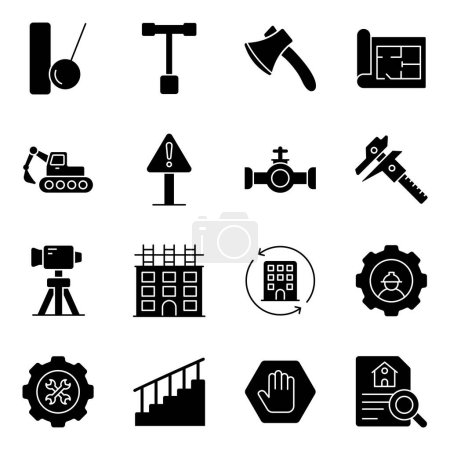 Illustration for Pack of Repair Tools Solid Icons - Royalty Free Image