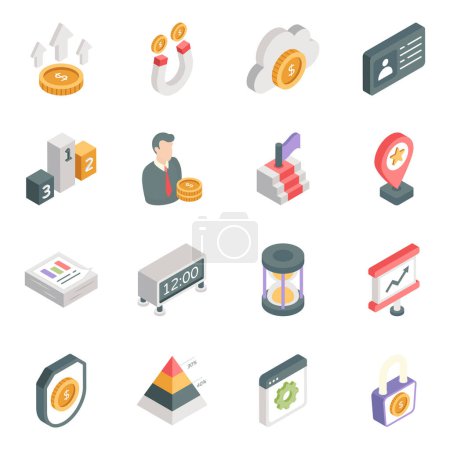 Ilustración de Pack de Iconos Isométricos de Negocios y Finanzas - Imagen libre de derechos
