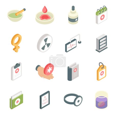 Illustration for Pack of Medical Equipment Isometric Icons - Royalty Free Image