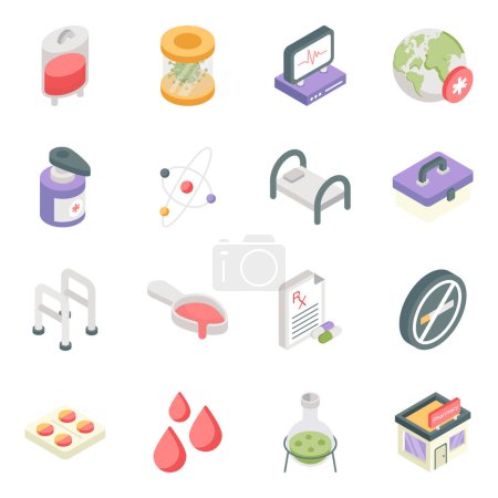 Illustration for Pack of Healthcare Isometric Icons - Royalty Free Image