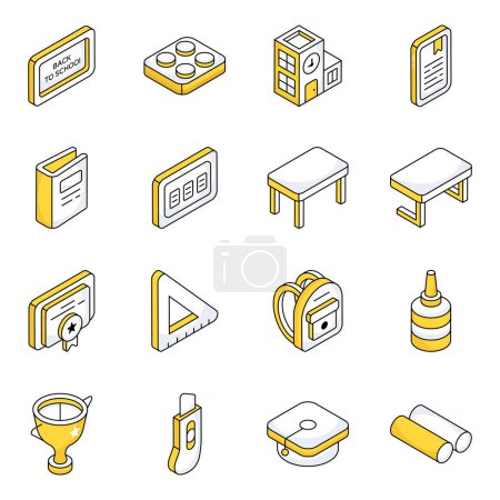 Téléchargez les illustrations : Pack d'icônes isométriques de l'éducation - en licence libre de droit