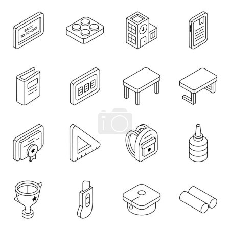 Téléchargez les illustrations : Pack d'icônes isométriques de l'éducation - en licence libre de droit