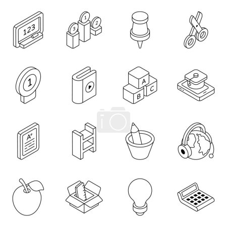 Ilustración de Pack of Knowledge Iconos isométricos planos - Imagen libre de derechos