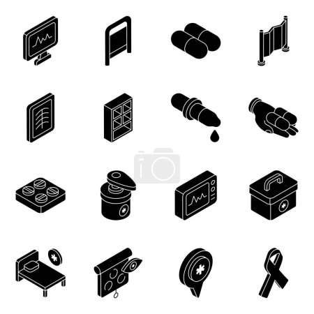 Illustration for Download this medical icons set. It comes up with health care services concepts in a solid style. Grab this set and enjoy designing healthcare, hospital, and medical projects. - Royalty Free Image