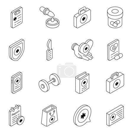 Illustration for Download this medical icons set. It comes up with health care services concepts in a linear style. Grab this set and enjoy designing healthcare, hospital, and medical projects. - Royalty Free Image