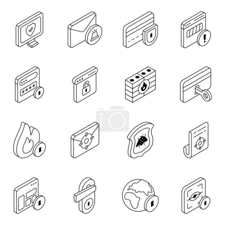 Téléchargez les illustrations : This pack contains security icons with editable strokes for all purposes you need with logotype templates. So, click the download button to hold this collection. - en licence libre de droit