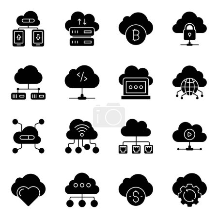 Ilustración de Set of cloud technology solid icons. Everything icons are fully editable, so you can edit the stroke, resize or change color. - Imagen libre de derechos