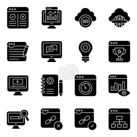 Illustration for Go with these seo icons. A technical pack includes business data, algorithms, data management and much more.  Perfect for seo and analytical projects. Download with a single little click. - Royalty Free Image