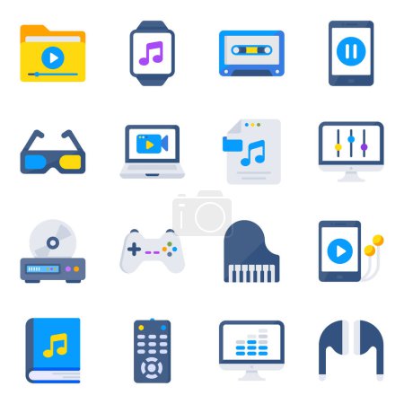 Illustration for Here is a pack of media flat icons. All these icons are totally scalable while providing you with the edge to reduce or increase the size without impacting the graphics quality. - Royalty Free Image