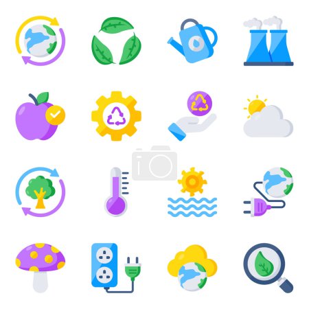 Illustration for Check out this set of ecology icons. All icons in this set are designed keeping in mind the related theme. Download this flat icons set for your upcoming projects. - Royalty Free Image