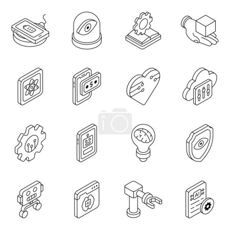Illustration for Pack of artificial intelligence icons. Perfect match for website and Mobile UI Application. Happy downloading. - Royalty Free Image