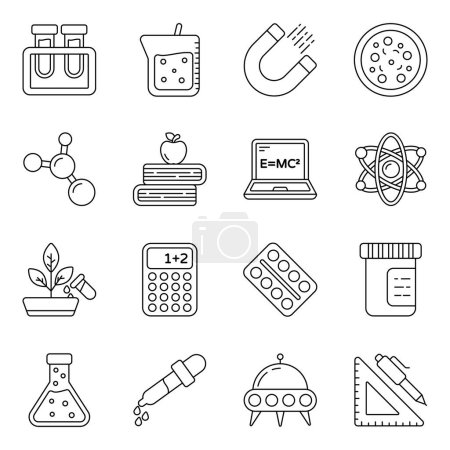 Illustration for Science icons set is designed with love of detail and quality. It is ideal for working with sites, applications and interfaces. Set is completely vector and easy to edit. - Royalty Free Image