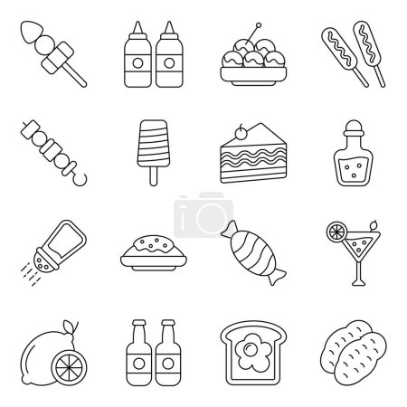 Illustration for Check out this set of food icons. All icons in this set are designed keeping in mind the delicious meal theme. Download this flat icons set for your upcoming projects. - Royalty Free Image
