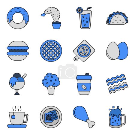 Illustration for Check out this set of food icons. All icons in this set are designed keeping in mind the delicious meal theme. Download this flat icons set for your upcoming projects. - Royalty Free Image