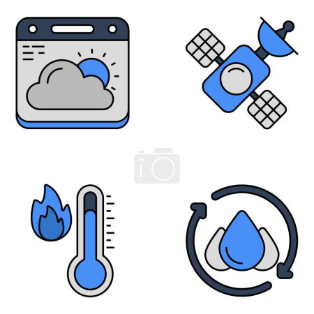Illustration for Weather icons set is here with modifiable quality. An awesome set can be used in weather or nature related projects, or even company logos icon sets do come in handy. - Royalty Free Image