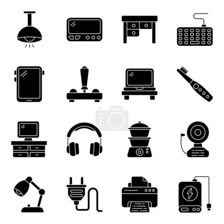 Ilustración de Pack de Electrodomésticos e Iconos Sólidos Electrónicos - Imagen libre de derechos