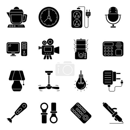 Illustration for Pack of Appliances and Hardware Solid Icons - Royalty Free Image
