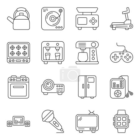 Téléchargez les illustrations : Pack d'appareils et d'icônes linéaires - en licence libre de droit