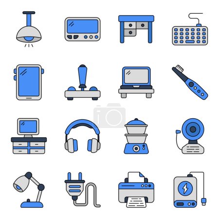 Ilustración de Pack de Electrodomésticos y Electrónicos Iconos Planos - Imagen libre de derechos