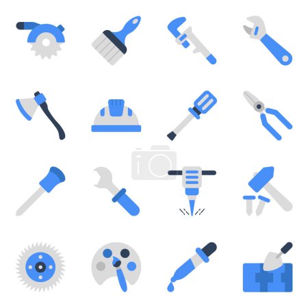 Téléchargez les illustrations : Ensemble d'outils de maintenance Icônes plates - en licence libre de droit