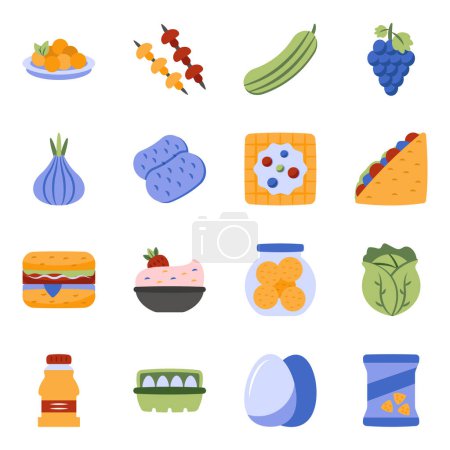 Illustration for Set of Nutritious Diet Flat Icons - Royalty Free Image