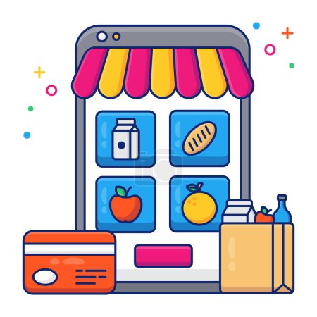 Ilustración de Premium icono de descarga de la tienda de comestibles móvil - Imagen libre de derechos