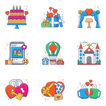 Illustration for Pack of Love and Dating Flat Icons - Royalty Free Image