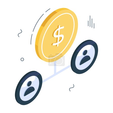 Ilustración de Monedas de dólar con avatares mostrando el icono de los inversores - Imagen libre de derechos