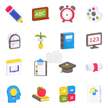 Illustration for Pack of Education Flat Icons - Royalty Free Image