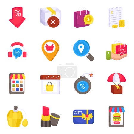 Illustration for Pack of Spending Flat Icons - Royalty Free Image