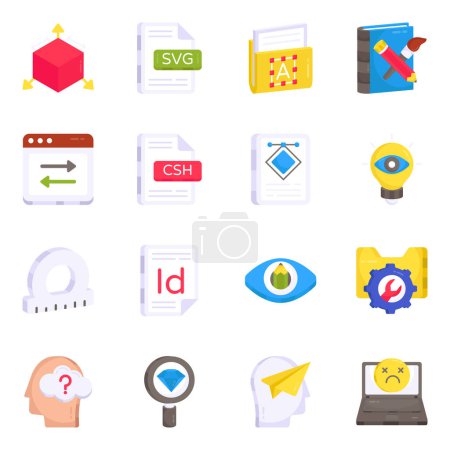 Téléchargez les illustrations : Pack d'icônes plates de conception et de créativité - en licence libre de droit