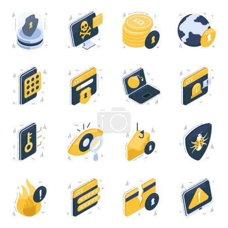 Ilustración de Pack de iconos isométricos de seguridad - Imagen libre de derechos