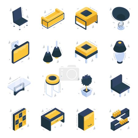 Illustration for Pack of Home Furnishings Isometric Icons - Royalty Free Image