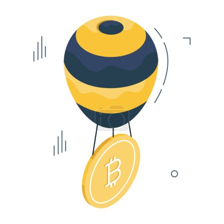 A isometric design icon of bitcoin airdrop